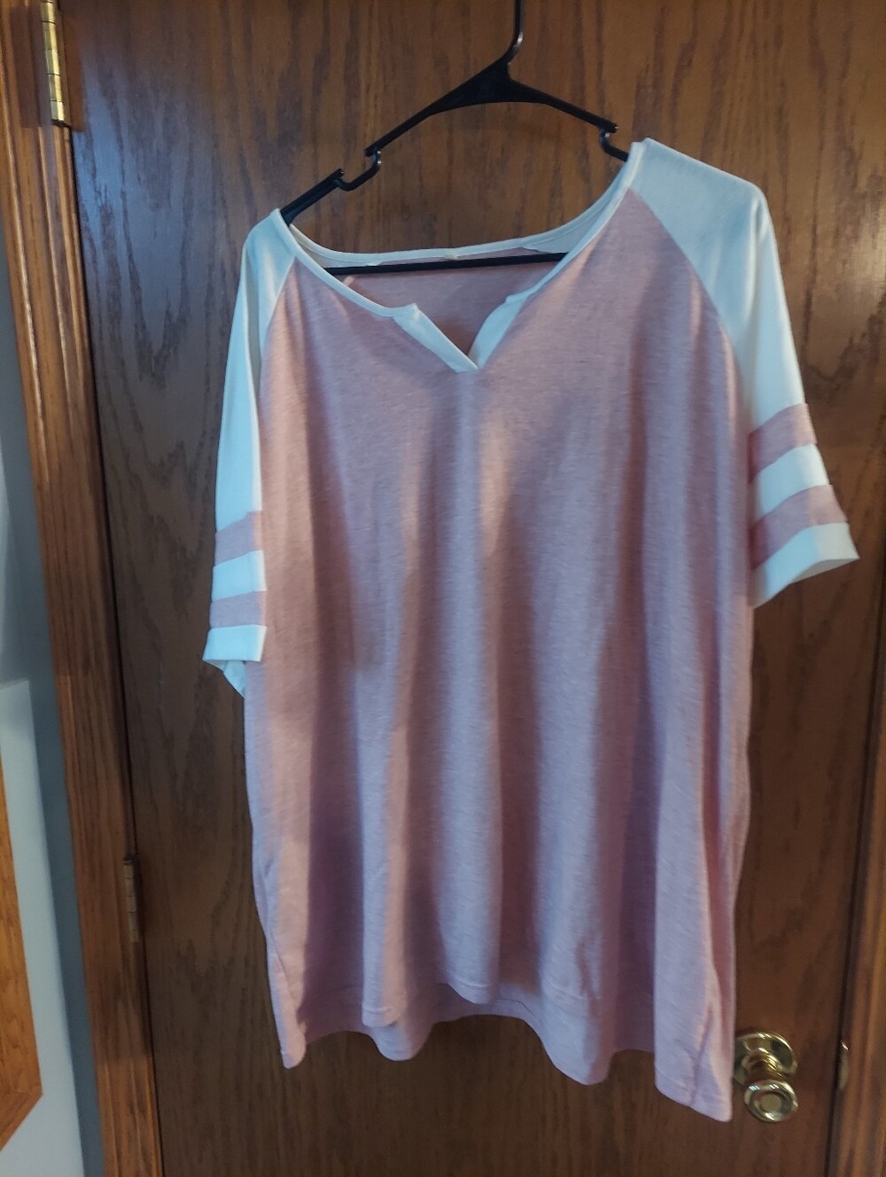 Pink White Colorblock Varsity Stripe Short Sleeve T-Shirt Top Size 5XL